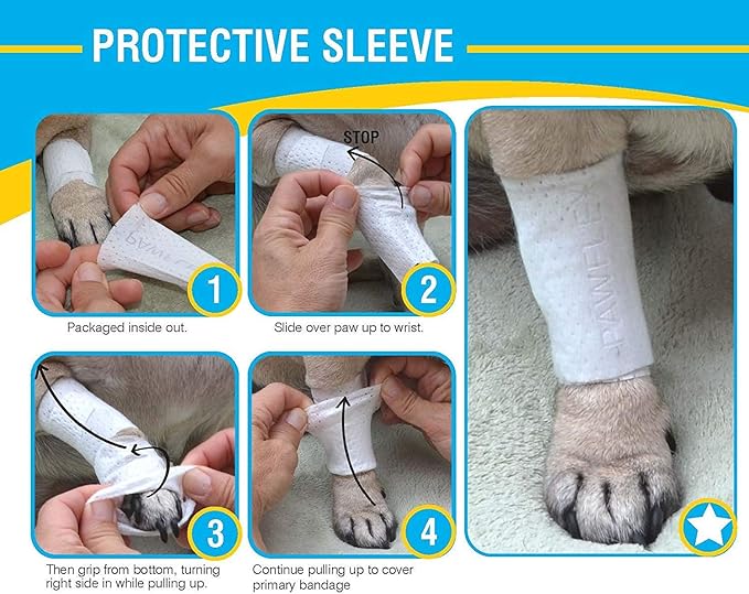 Protective Sleeve Tubular Cover - Bandages - for Dogs Cats and Other Pets First Aid Wound Care Comfortable Non-Adhesive Breathable & Water Resistant 12 Strips (yields 24-36 Covers)-(Large)