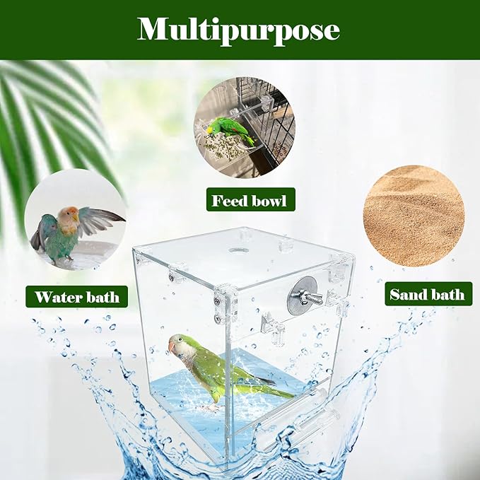 kathson Bird Bath for Cage,2 Pcs Hanging Bird Bath Box No-Leakage Parrot Shower Tub with Water Injectors Birds Bathing Accessory for Parrots Canary Lovebirds Conures Parakeets