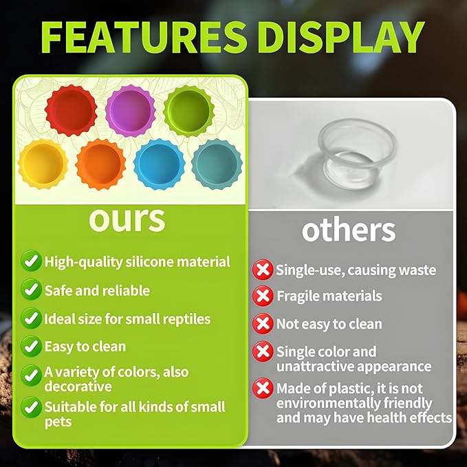 14 PCS Crested Gecko Food Dish, Reusable Small Reptile Feeding Cups, Gecko Food & Water Bowl 7 Colors