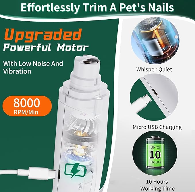 Dog Nail Clippers & Cat Nail Clipper With Catcher, 2 In 1 Dog Nail Trimmers & Grinder With Light for Large Small Dogs Cats,Silent Groom Pro Claw Trimmer, Rechargeable Dogs Nails Grinder Quiet