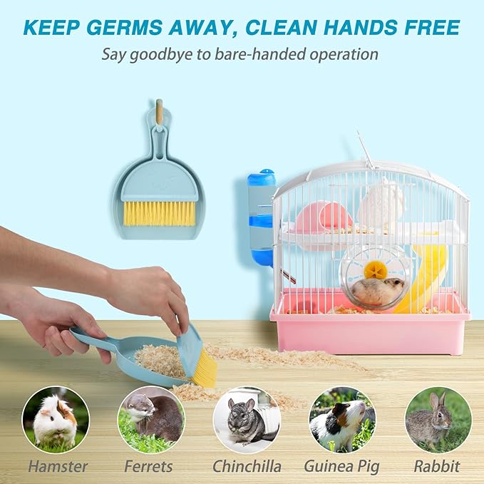RYPET Pet Cage Cleaning Tool-Small Broom and Dustpan Set, Mini Dustpan and Whisk Brush Set for Guinea Pig Chinchilla Hamster Ferret Hedgehog Rabbit Reptile, Cage Cleaner for Small Animal Waste Bule