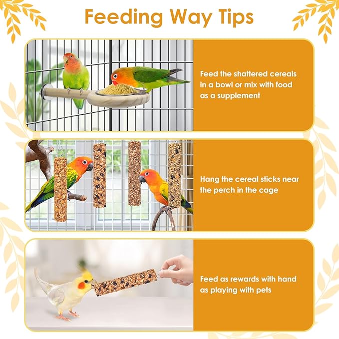 KATUMO Parrot Treats 4 PCS Bird Crunch Sticks Cockatiel Treats Parakeet Snacks Conure Food Sticks for Parakeet Cockatiel Canary Finch Lovebird Conure Lorikeet Parrots