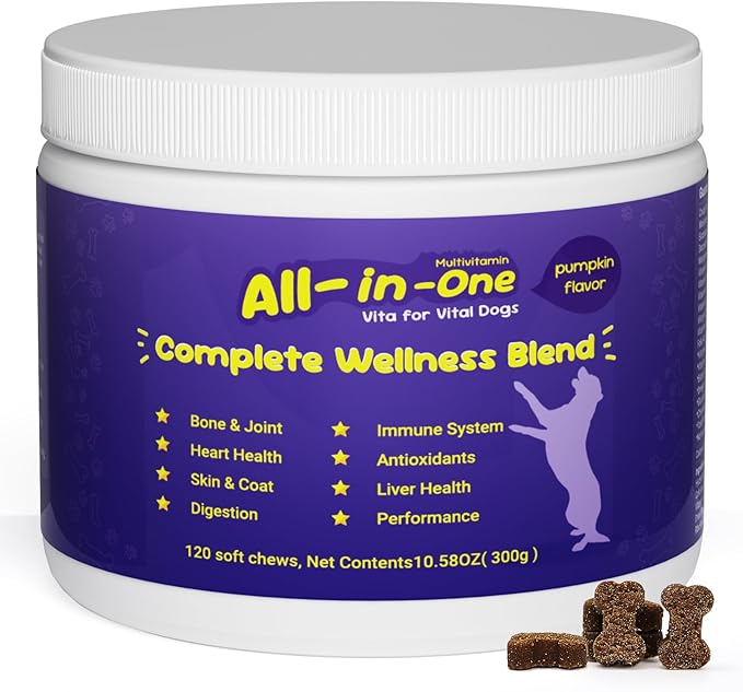 Premium Probiotics for Dogs with Digestive Enzymes & Fiber | Duck Flavor Soft Chews for Itchy Skin, Ear Health, Gut & Immune Support (120 Chews Pumpkin)