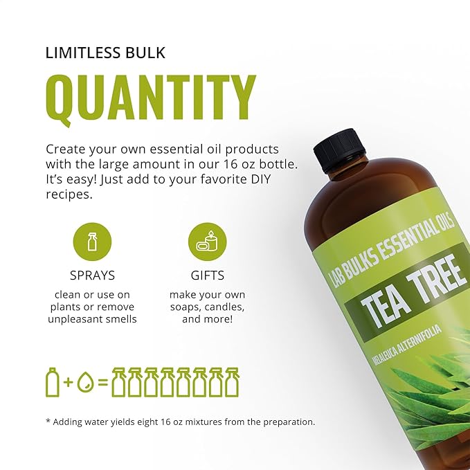 Tea Tree Essential Oil 16 oz Big Bottle for Diffuser, Face, Hair, Aromatherapy, and Tea Tree Spray (473 ml)