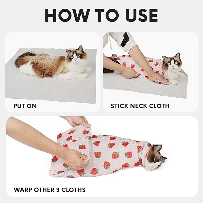 Cat Wrap for Cutting Nails, Self-Adhesive for Grooming, Anti-Scratch Cat Swaddle Wrap for Medicine, Nail Clipping, Teeth Brushing, Ear Cleaning