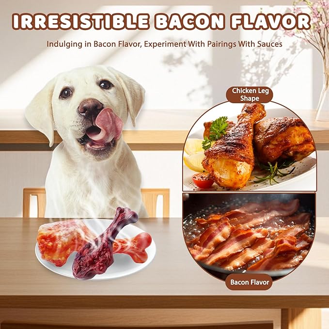 Magicorange Dog Chew Toys for Aggressive Chewers, Nylon Durable Dog Toys, Bacon Flavored Tough Chew Toys (2 Pack)