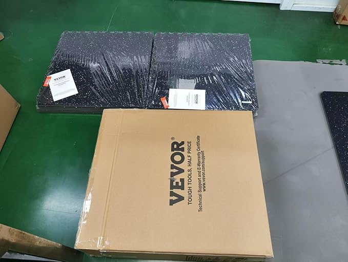 VEVOR 0.56Inch 48sq.ft 12 Tiles Gym Flooring for Home Gym, Rubber Top with High Density EVA Foam,25 x 25In Gym Floor Exercise Equipment Mats, Interlocking Gym Mats, Puzzle Workout Mats, Black & Grey
