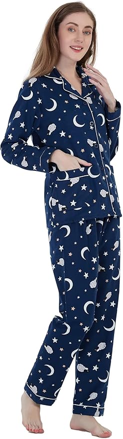 GLOBAL Flannel Pajamas for Women 2-Piece Comfy and Cozy Flannel Pj Set Cotton Loungwear