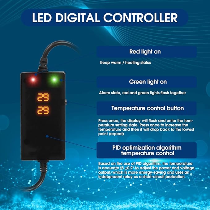 500w Aquarium Heater, Submersible Fish Tank Heater,Intelligent Frequency Conversion with Over-Temperature Protection and Automatic Power-Off When Leaving Water for