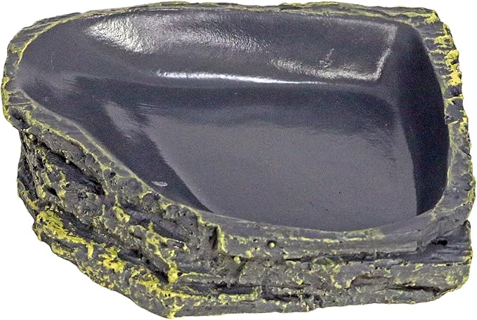 Reptile Rock Corner Water/Food Dish - Amphibians Rock Corner Food/Water Bowl, Made from Premium Non-Toxic Resin - Small Size