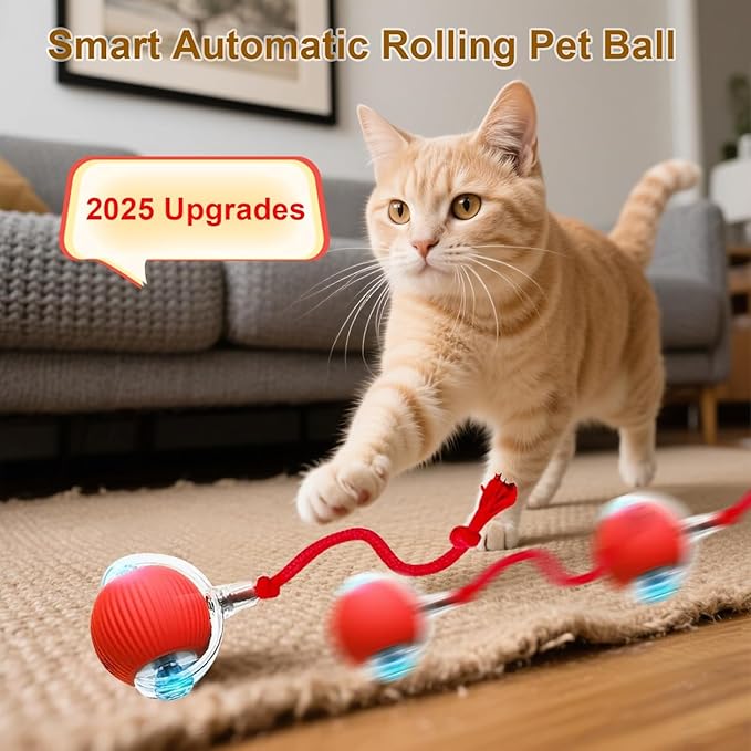 Interactive Cat Toy Ball, Smart Interactive Cat Toys, Smart Cat Toy for Enrichment, Motion Activated Automatic Cat Toys to Keep Them Busy (Red)