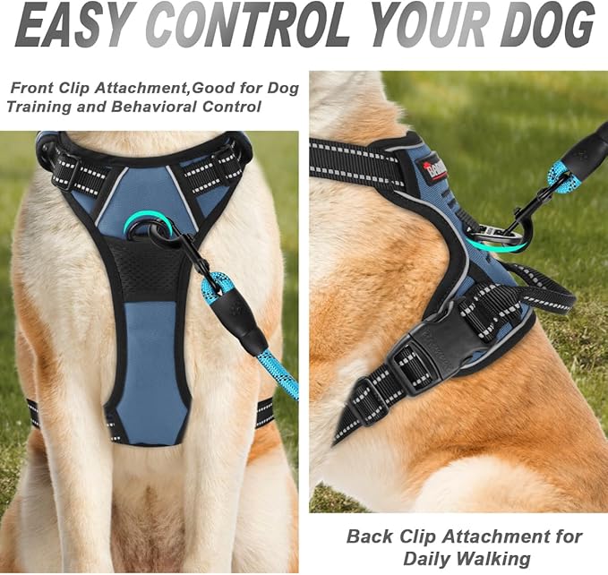 BARKBAY No Pull Dog Harness Front Clip Heavy Duty Reflective Easy Control Handle for Large Dog Walking(Navy,S)