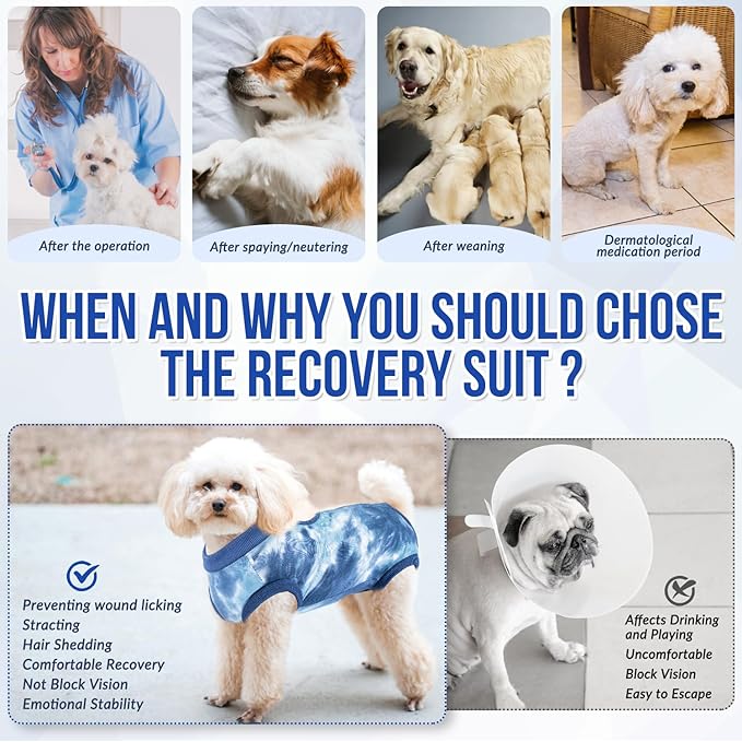 Lukovee Recovery Suit for Dogs, Onesie Surgery Recovery Suit for Female Male Dogs, Abdominal Wounds Cone E-Collar Alternative Prevent Licking Spay Recovery Suit (T-Blue,XXL)