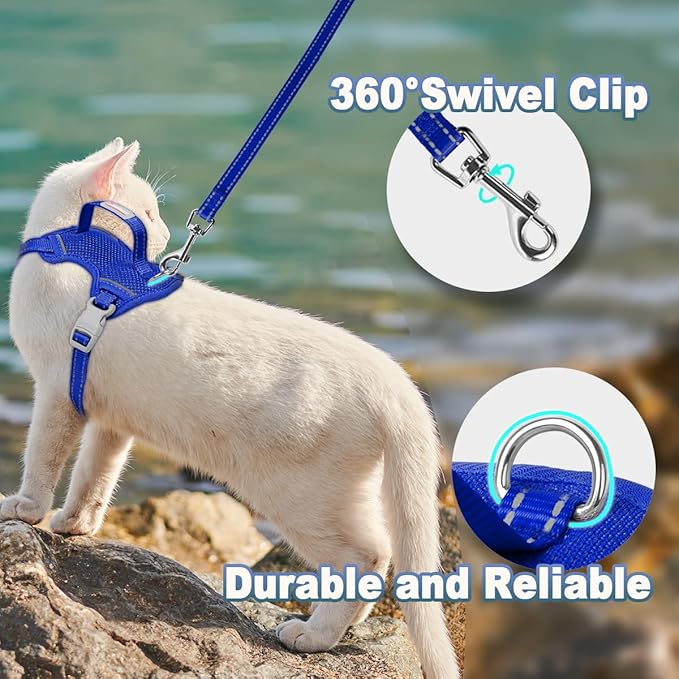 Cat Harness and Leash Set Escape Proof for Kitten Walking, Soft Adjustable Top Handle Vest Harnesses for Cats, Easy Control Breathable Reflective Small Medium Large, Sapphire Blue,XXS