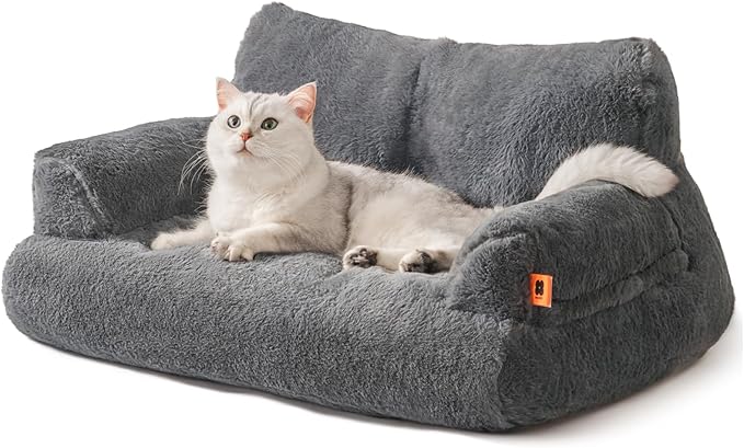 MEWOOFUN Dog Couch, Supportive Small Dog Bed for Puppy and Cats with Removable Washable Cover, Fluffy Cat Couch with Non-Slip Bottom (Dark Grey, 26.0" L X 19.0" W X 13.0" Th)