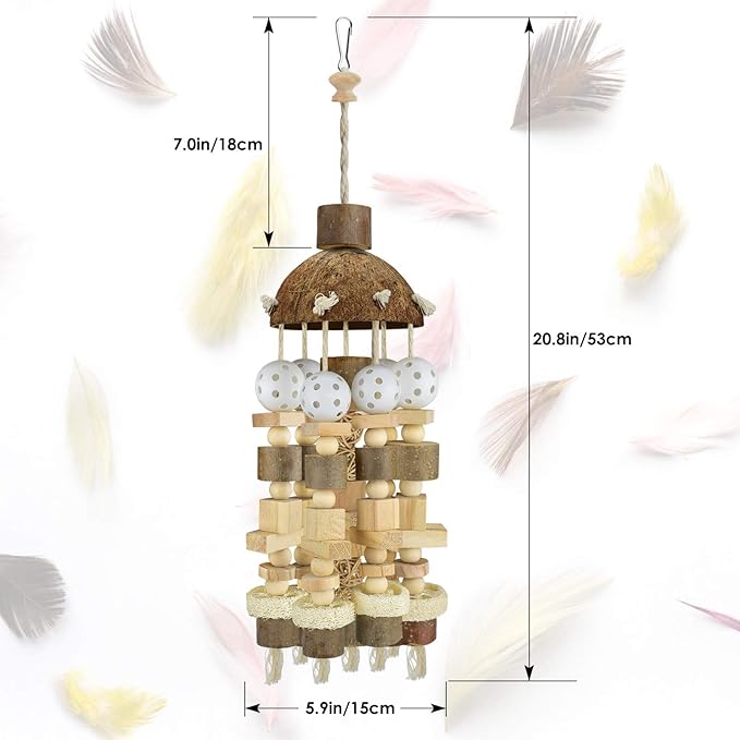 KATUMO Bird Toy, Large Parrot Natural Wooden Blocks Chewing Toy Suits for African Grey Cockatoos Amazon Parrots Large Medium Birds