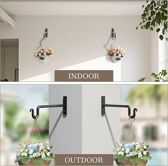 10 inch Plant Hook Plant Hanger - 2 Pack Plant Bracket Metal Plant Wall Hooks for Hanging Flower Basket, Lanterns, Bird Feeder, Wind Chimes Indoor & Outdoor.