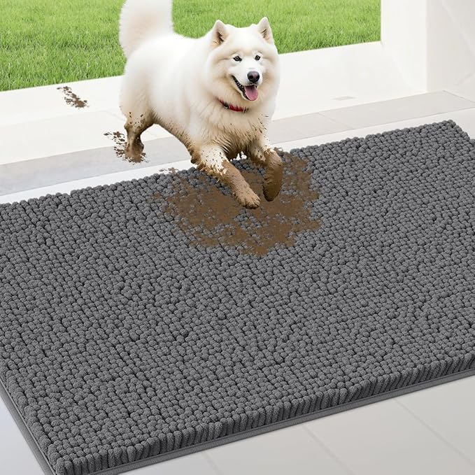 IM HOME 48" x 38" Grey Dog Door Mats for Muddy Paws, Chenille Absorbent Dog Mat, Non Slip Heavy Mud Mat for Dogs, Soft Pet Bed Mat for Entryway, Mud Paws, Inside Floor