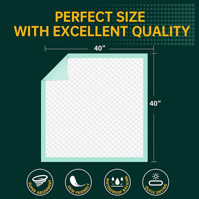 Disposable Bed Pads 40"X40" Extra Large Pee Pads for Incontinence 140 Gram Heavy Duty Super Absorbent Underpads Waterproof Chucks Pads for Adults, Elderly or Pets [100x100CM, 10pcs]