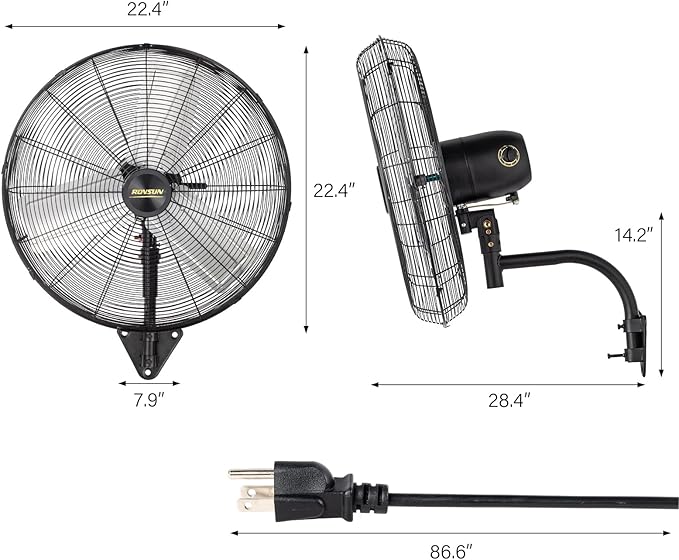 ROVSUN 20 Inch Industrial Wall Mounted Fan, High Velocity Waterproof Wall Mount Fan, Max 4710 CFM, 3-Speed Setting with Aluminum Blade & Dual Ball Bearing Motor, For Garage, Gym, UL Listed