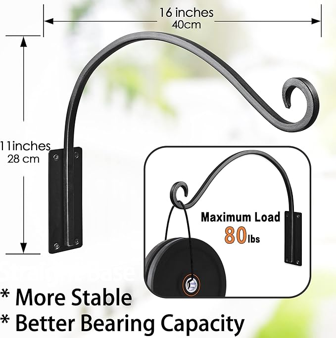AJART Hanging Plant Hanger Outdoor: 2 Pieces Bird Feeder Wall Hooks - 16-Inch Heavy-Duty Plant Bracket Hook for Hanging Flower Baskets