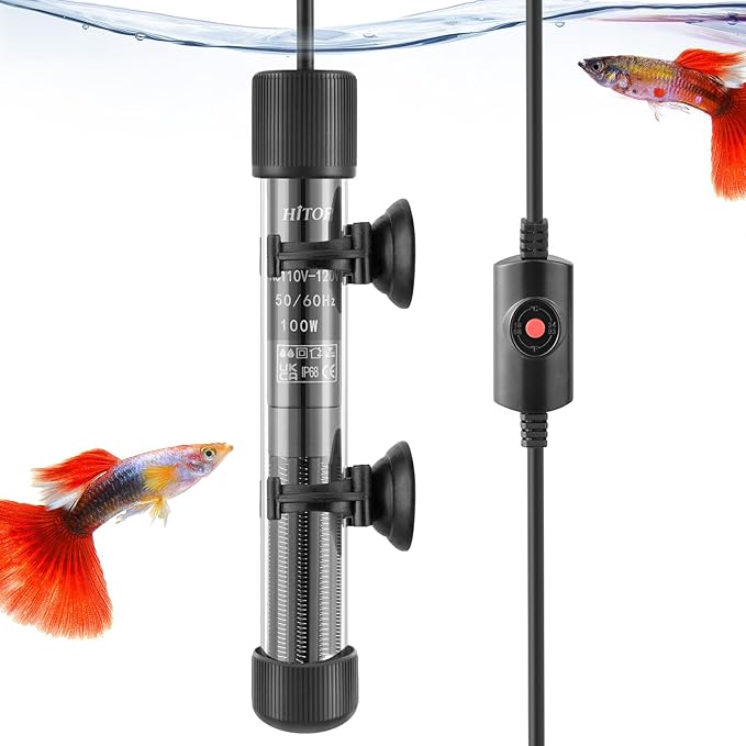 HITOP Thickened Glass Aquarium Heater: 50W 100W 300W Upgraded Fish Tank Heater with Controller, Fish Tank Thermostat Heater for Seawater/Fresh Water 5-65Gal