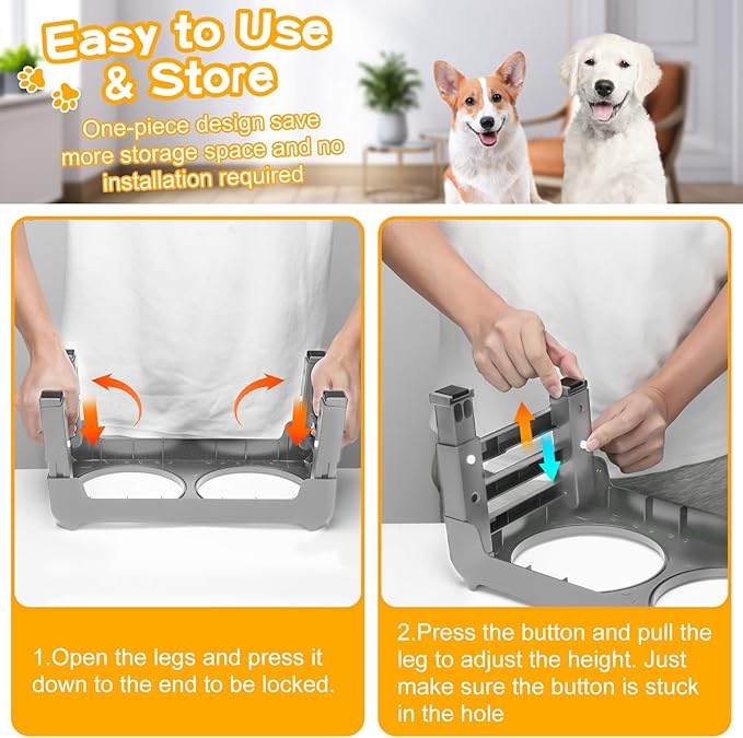 COMESOON Elevated Dog Bowls for Small Medium Dogs, 3 Height Adjustable Raised Stand with 2 Thick 6" Stainless Steel Food Bowls, Non-Slip Feeder Adjusts to 2.75", 6", 7.5", Grey