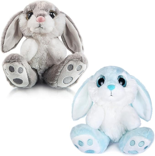 My OLi Bunny Stuffed Animal Pack of 2 Plush Rabbit 7in Stuffed Bunny with Floppy Ear Bedtime Friend Soft Toy Gifts for Girls Boys Kids, Gray & Blue