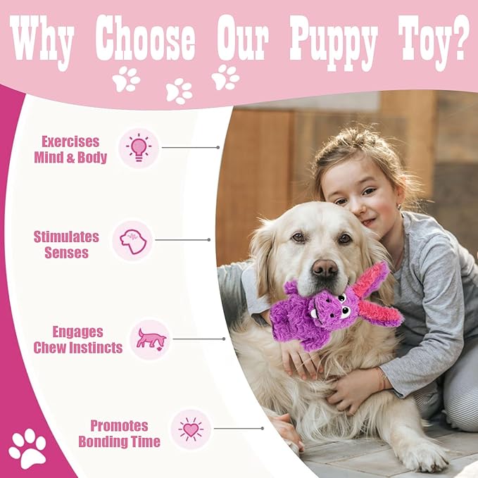 Squeaky Dog Toy Plush, Stuffed Crinkle Tug of War Dog Toy Keep Them Busy Pet Puppy Birthday Toy for Small Medium Large Dogs (Purple)