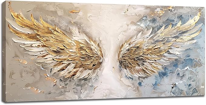 Large Angel Wings Wall Art Golden Abstract Extra Canvas Living Room Pictures Framed Prints Aesthetic Oversize Wall Decor Big Painting Artwork for Bedroom Dining Office Home 60"x30"