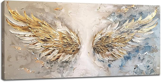Large Angel Wings Wall Art Golden Abstract Extra Canvas Living Room Pictures Framed Prints Aesthetic Oversize Wall Decor Big Painting Artwork for Bedroom Dining Office Home 60"x30"