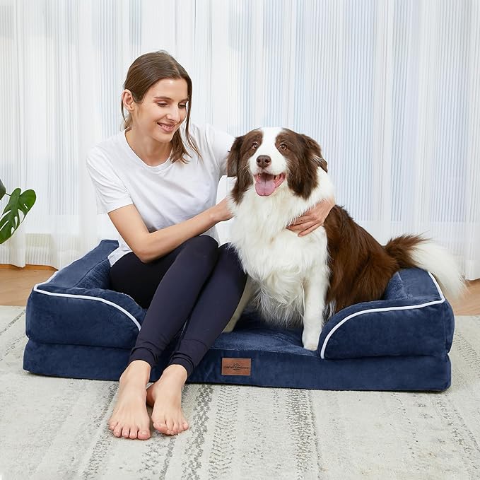 Comfort Expression Small Dog Beds Waterproof Orthopedic Foam Dog Sofa Beds for Small Dogs Comfy Pet Bed with Washable Removable Cover & Non-Slip Bottom(X-Small,Navy Blue)