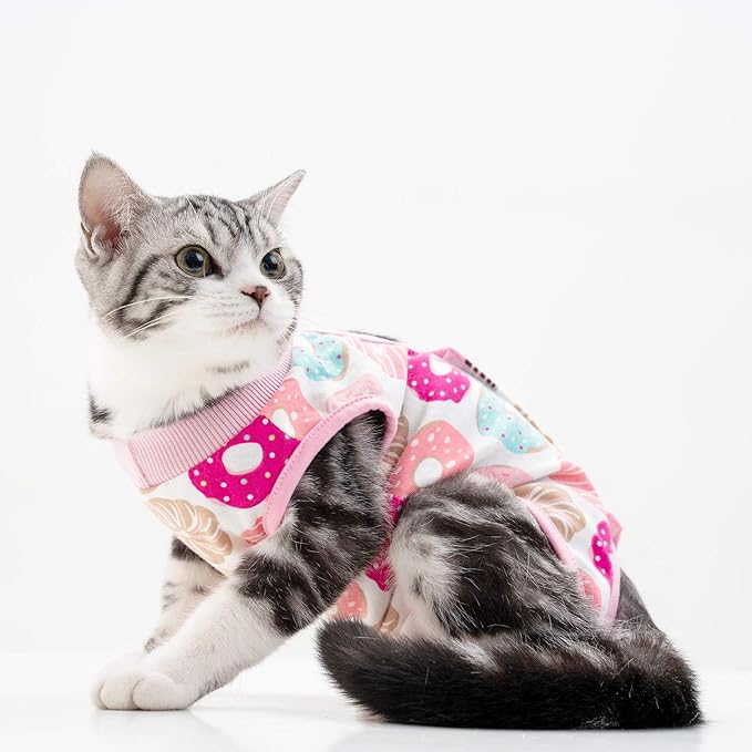 Cat Professional Surgical Recovery Suit,E-Collar Alternative for Cats Dogs,After Surgery Wear, Pajama Suit,Home Indoor Pets Clothing Doughnut S