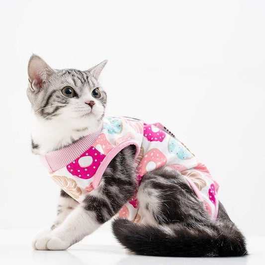 Cat Professional Surgical Recovery Suit,E-Collar Alternative for Cats Dogs,After Surgery Wear, Pajama Suit,Home Indoor Pets Clothing Doughnut S