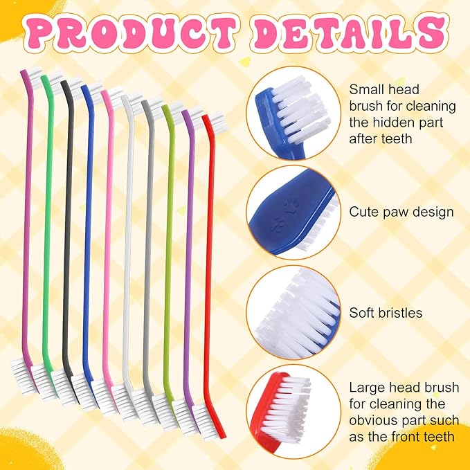 Honeydak 600 Pcs Dog Toothbrush Bulk Dual Headed Dental Brushes Dogs Tooth Brushing Kit Long Handle Pet Tooth Brush for Puppy Large Small Cats Most Pets Teeth Cleaning Dental Care Supplies, 15 Colors