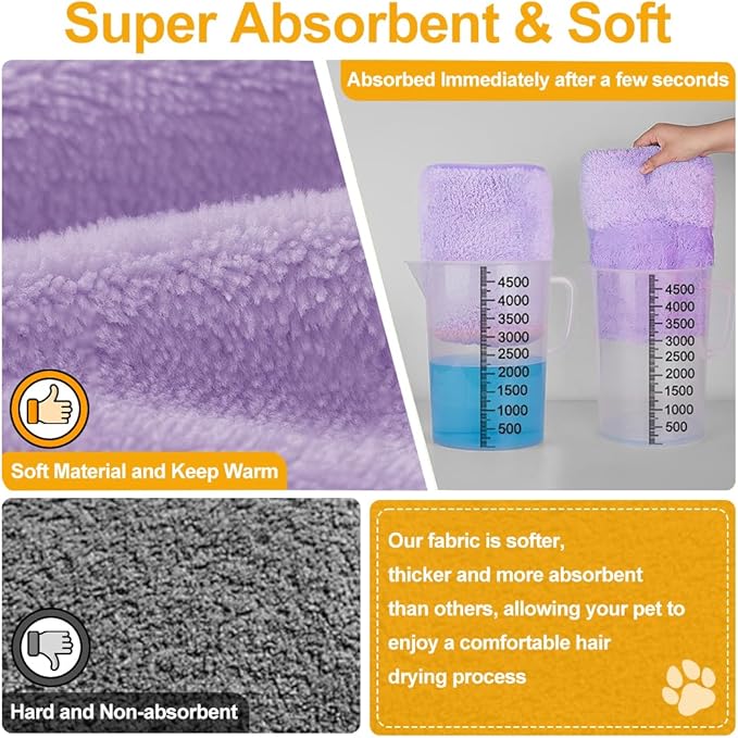 KOOGALSmall to Medium Size Dog Bathrobe, Quick Drying Super Absorbent Used for After Bathing, Warm Dog Towels, Adjustable Hoodies and Belts for Pet Dogs Bath Clothes Products(Purple, L)