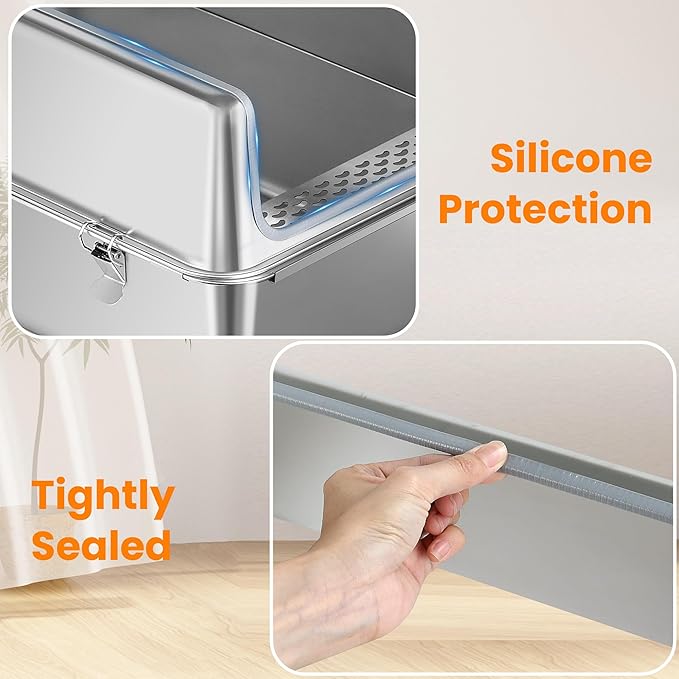 Stainless Steel Litter Box with Metal Lid and Scoop - Enclosed Metal Litter Box for Large Cats, Rust-Resistant, Odor-Control, Easy to Clean, Durable & Long-Lasting with Round Edge (XL)