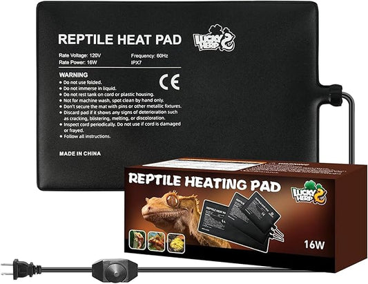 LUCKY HERP Reptile Heat Pad 8x12 Inch 16w, Under Tank Terrarium Heating Pad with Adjust Knob, Reptile Heat Mat for Turtle, Lizard, Hermit Crab, Frog, Snake