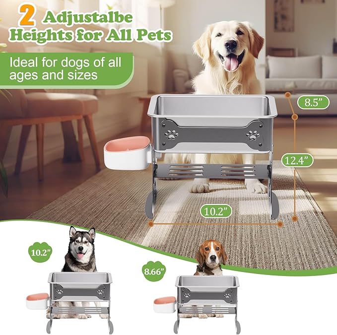 1.5 Gallon Elevated Large Dog Water Bowl, 2 Height Adjustable Stainless Steel Raised Dog Water Bowl Stand for Large Breed, Metal Pet Bowl Stand for Relief Joint Pressure, Easy Clean (Gray)