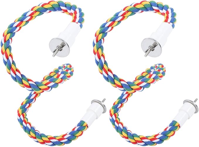 2PCS 60cm/23.6in Bird Rope Perch, 1.8cm Soft Cotton Parakeet Perches, Colorful Bird Cage Accessories with Fixing Screws for Birds to Chew and Stand On