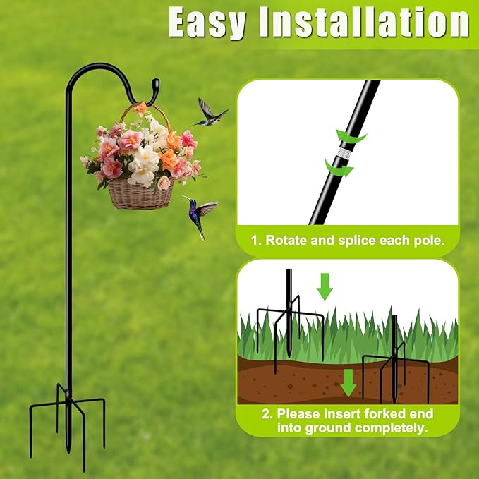 Shepherds Hooks for Outdoor 48 Inch Garden Bird Feeder Pole with 5 Prongs Base Adjustable for Hanging Flower Basket Plant Pot Solar Lantern Light Wind Chime Hanger for Wedding Decor 1 Pack