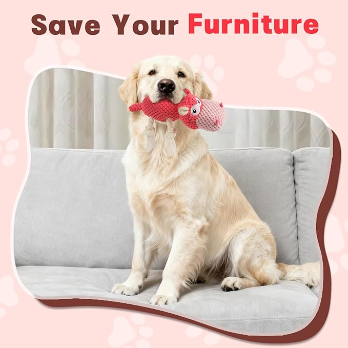 Squeaky Dog Toy - Plush Interactive Chew Toy for Large, Medium and Small Dogs, Keeps Them Busy (Pink, Medium)