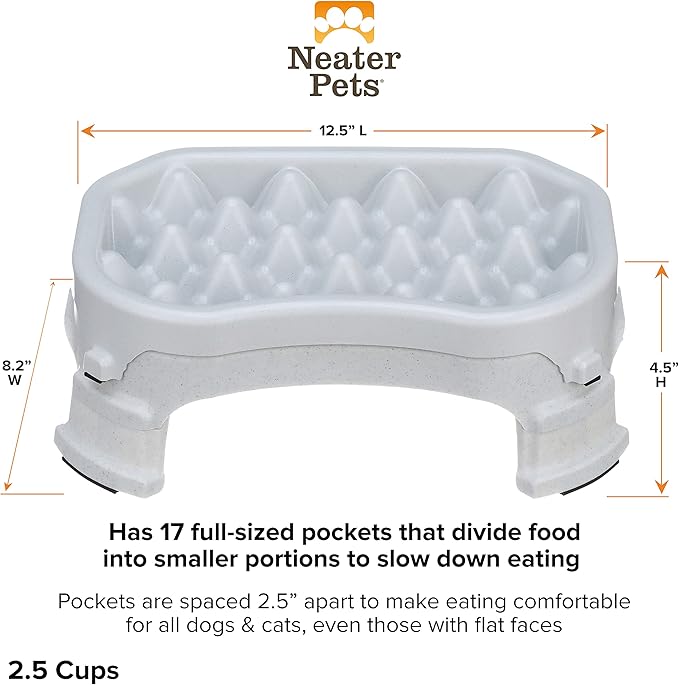 Neater Pet Brands – Neater Raised Slow Feeder Dog Bowl – Elevated and Adjustable Food Height - (2.5 Cup, Vanilla Bean)