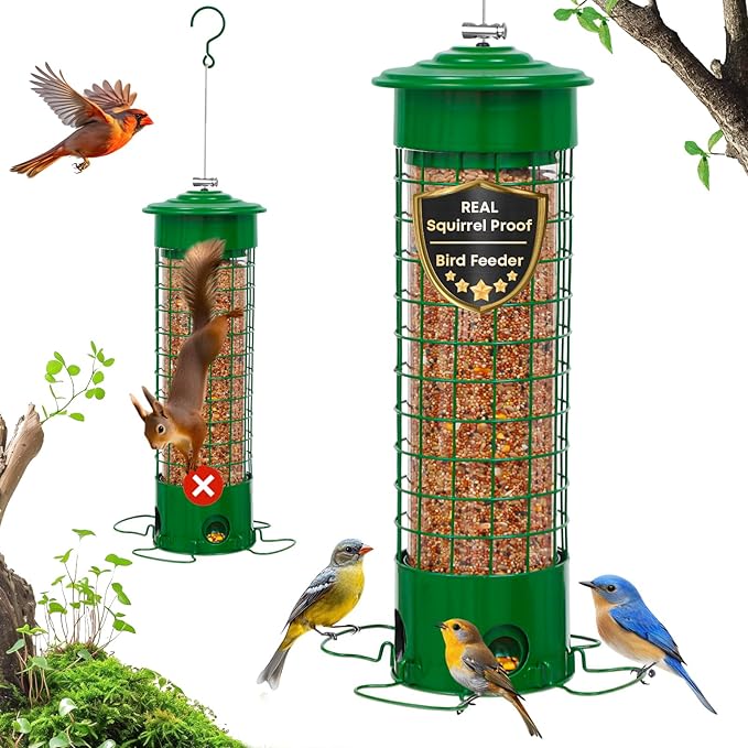 Squirrel Proof Bird Feeders,Bird Feeders for Outdoors for Viewing Lovers,4.5LB Large Capacity Design,Suspended All-Metal Trim 16.3 Inch All Weather Feeder