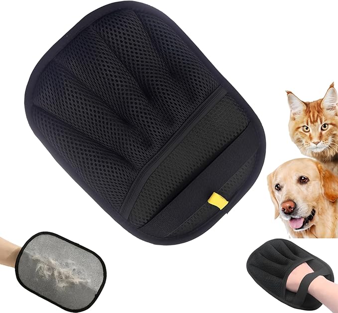 Double-Sided Pet Hair Removal Gloves - Reusable Static Removal Grooming Gloves for Dogs & Cats, Efficient Fur Removal Tool for Furniture, Carpet, Car Seats, Sofa, Bedding & Clothes (1 Pack)