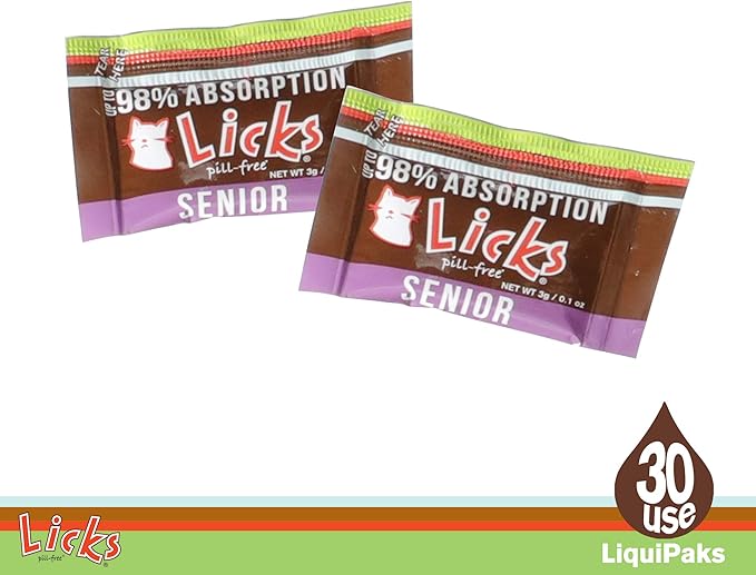 Licks Pill-Free Senior Cat - Joint Support & Digestion Supplement for Senior Cats - Immunity Vitamins & Heart Health Supplements for Older Cats - Gel Packets - 30 Use