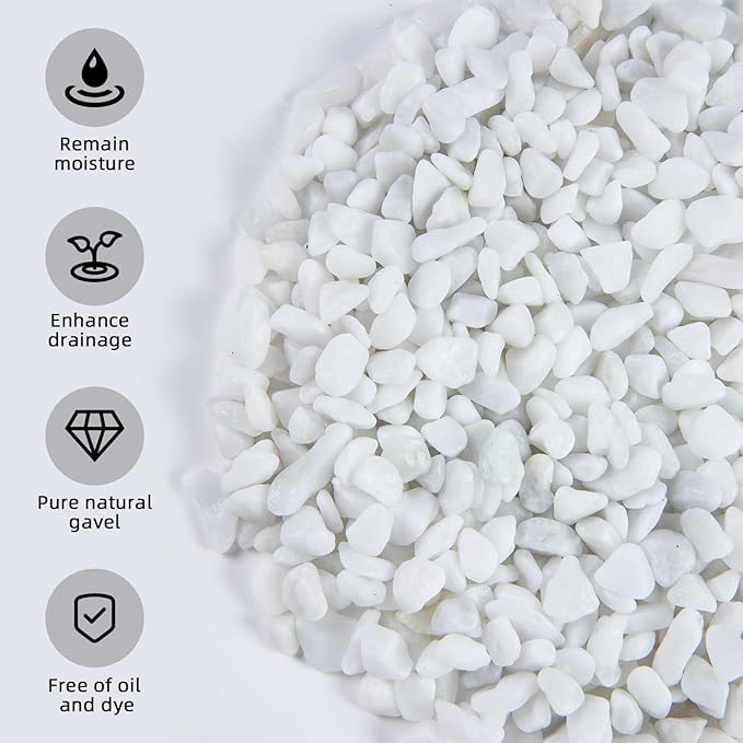 5lb Rocks Polished Silica Gravel for Plants Garden, Decorative Pebbles Ideal for Fish Tank, Vases, Succulents, Crafting, Home Decor and Garden Landscaping, Snow White(0.16-0.24”)