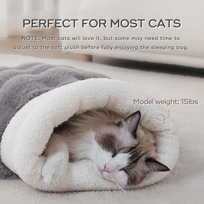 Cat Sleeping Bag 4 in 1 Function Snuggle Bag Blanket Mat Cozy Soft Warm & Washable (Small Cats) Cave Grey 21 × 17 Inch
