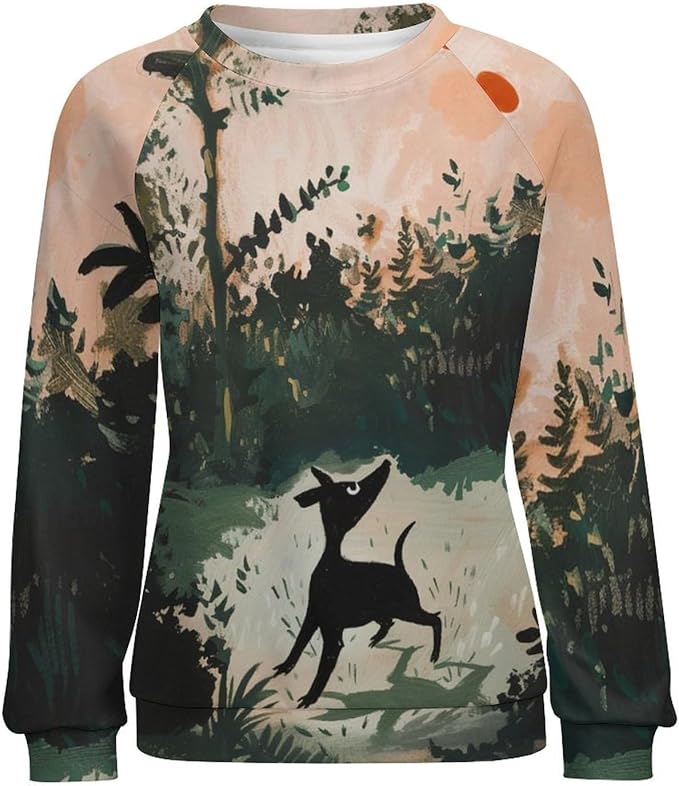 Long Sleeve Shirts for Women Cat Oil Painting Shirt 3D Graphic Sweatshirts Fall Pullover Crewneck Vintage Boho Tops