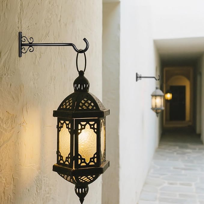 BOLITE Bird Feeder Hangers, 8 Inch Hanging Plant Brackets Outdoor or Indoor, Wall Hooks for Hanging Hummingbird Feeders, Bird Feeders, Planters, Lanterns, Wind Chimes, String Lights, 2 Pack, Black